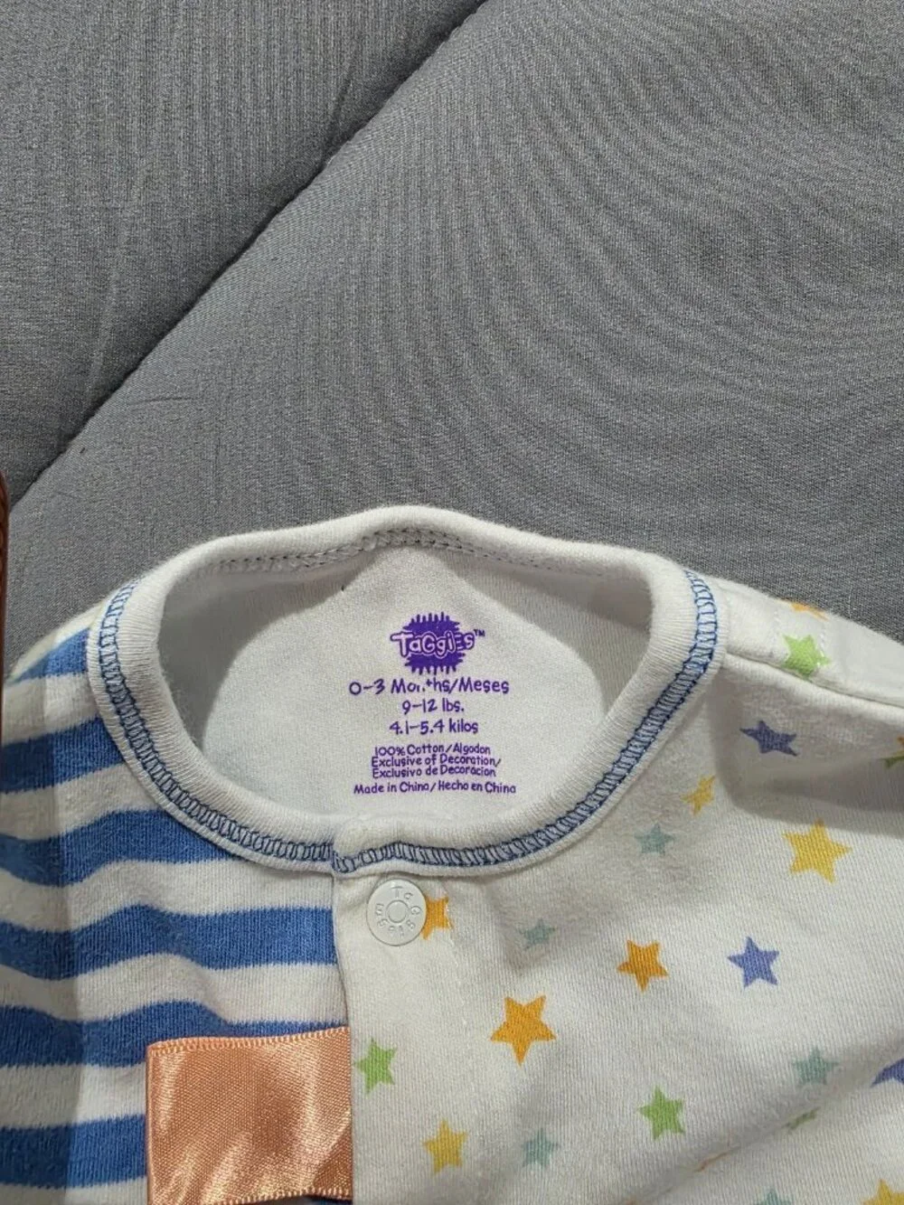 Taggies Mixed Pattern Footed Romper Stars and Stripes 0-3 Months